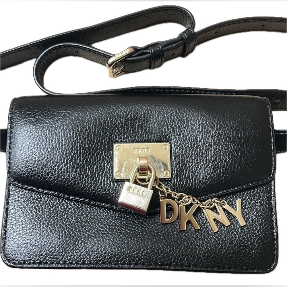DKNY Elissa Cow Leather Belt Bag, Black, Goldtone Hardware - Picture 1 of 13